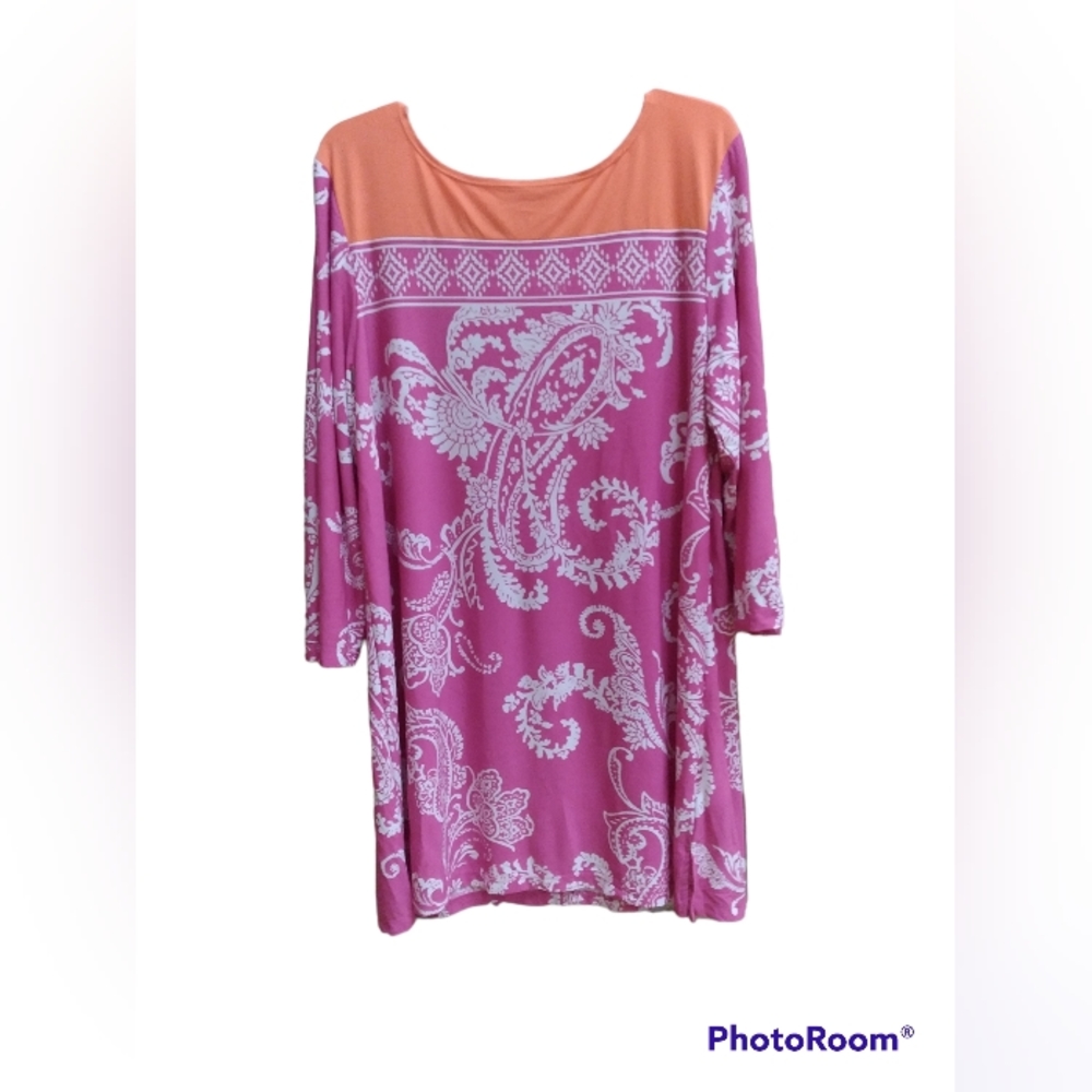 Susan Graver Womens Sz XL Hot Pink Orange White Maxi Length Dress